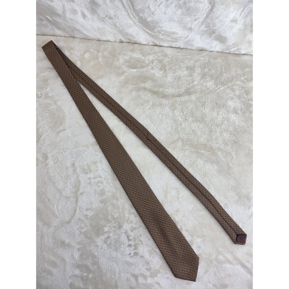 Carnaval Pure Silk‎ Necktie Mens Brown Tan Geometric Micro Check Dress Tie